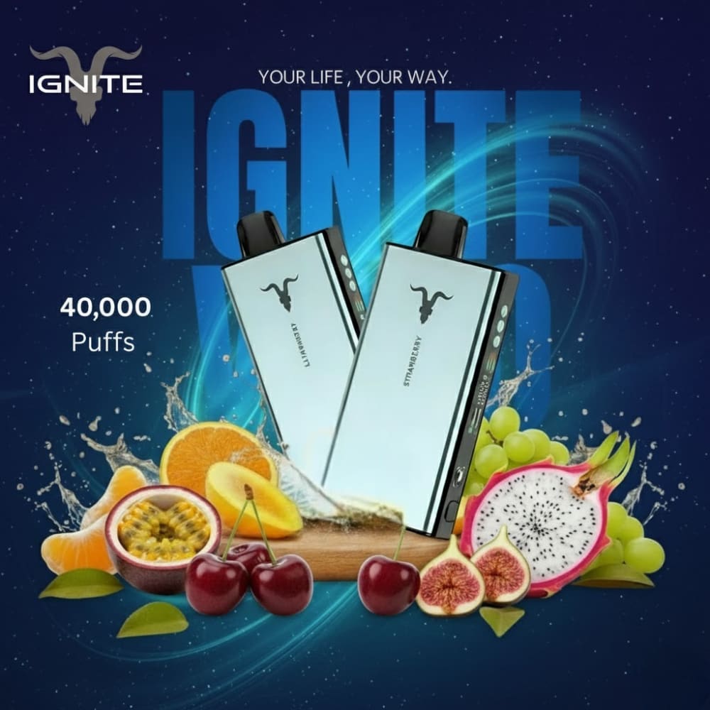 IGNITE سحبة سيجارة اجنايت 40000 شفطة 50 نيكوتين عدة نكهات استخدام مره واحده