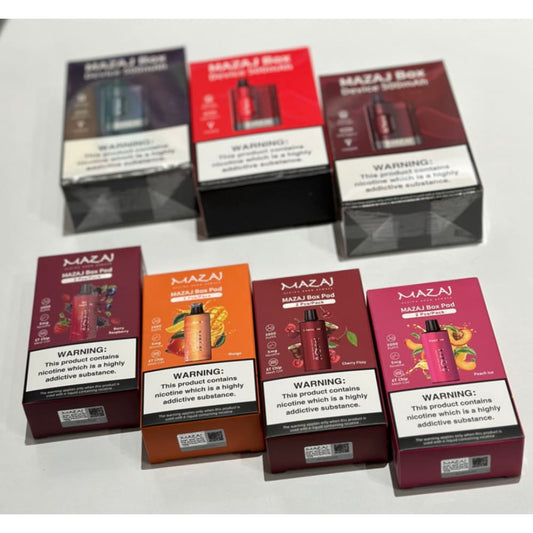 جهاز استخدام سحبة سيجارة مزاج بوكس مع 2 بودات 50 نيكوتين 6000 شفطة MAZAJ BOX