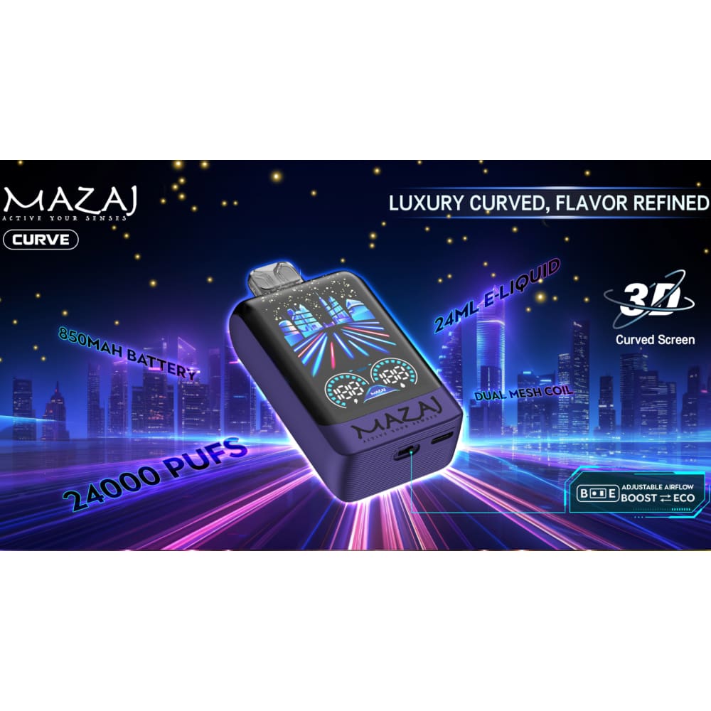جهاز سحبة مزاج كيرف 24000 شفطة 50 نيكوتين عدة نكهات استخدام مره واحده MAZAJ CURVE