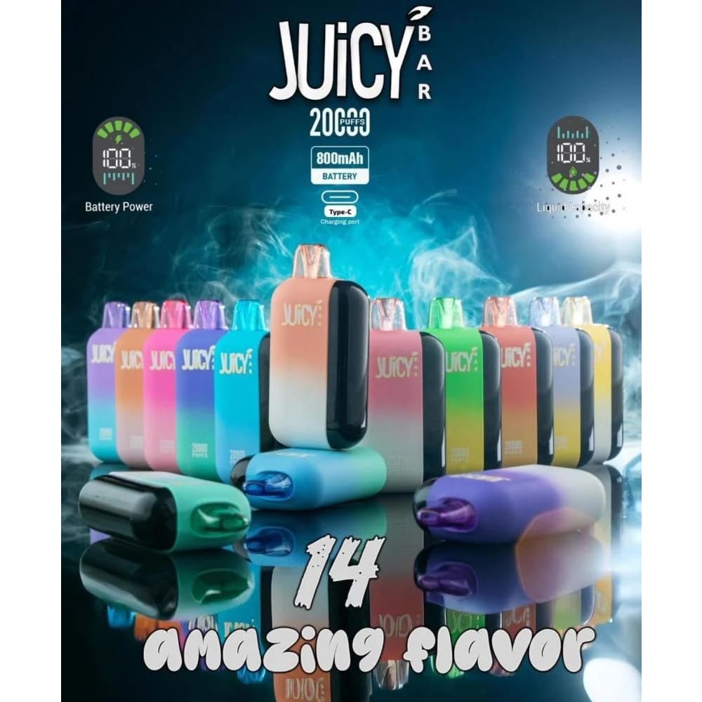 JUICY BAR سحبة سيجارة جوسي بار 20000 شفطة 50 نيكوتين عدة نكهات استخدام مره واحده