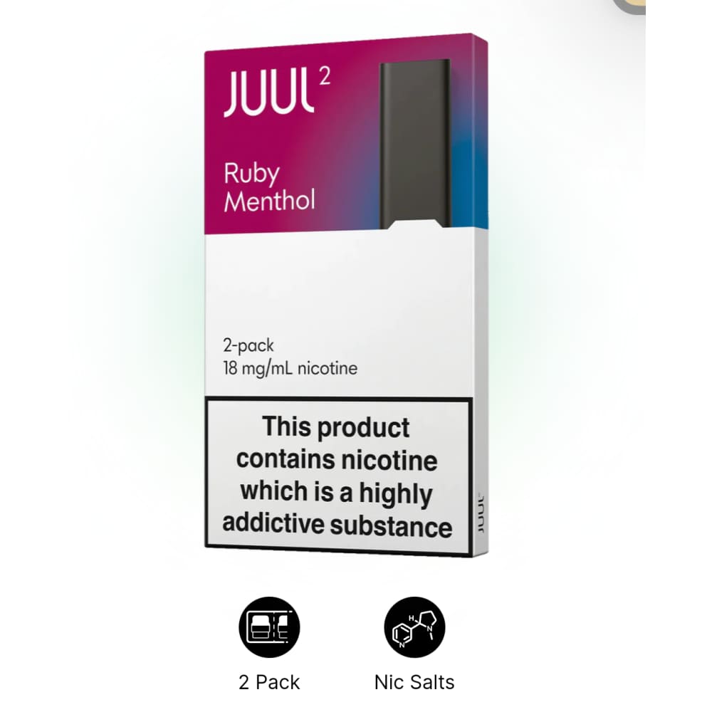 JUUL 2 ruby menthol بودات سحبة جول الاصدار الثاني نكهة منثول روبي 18 نيكوتين