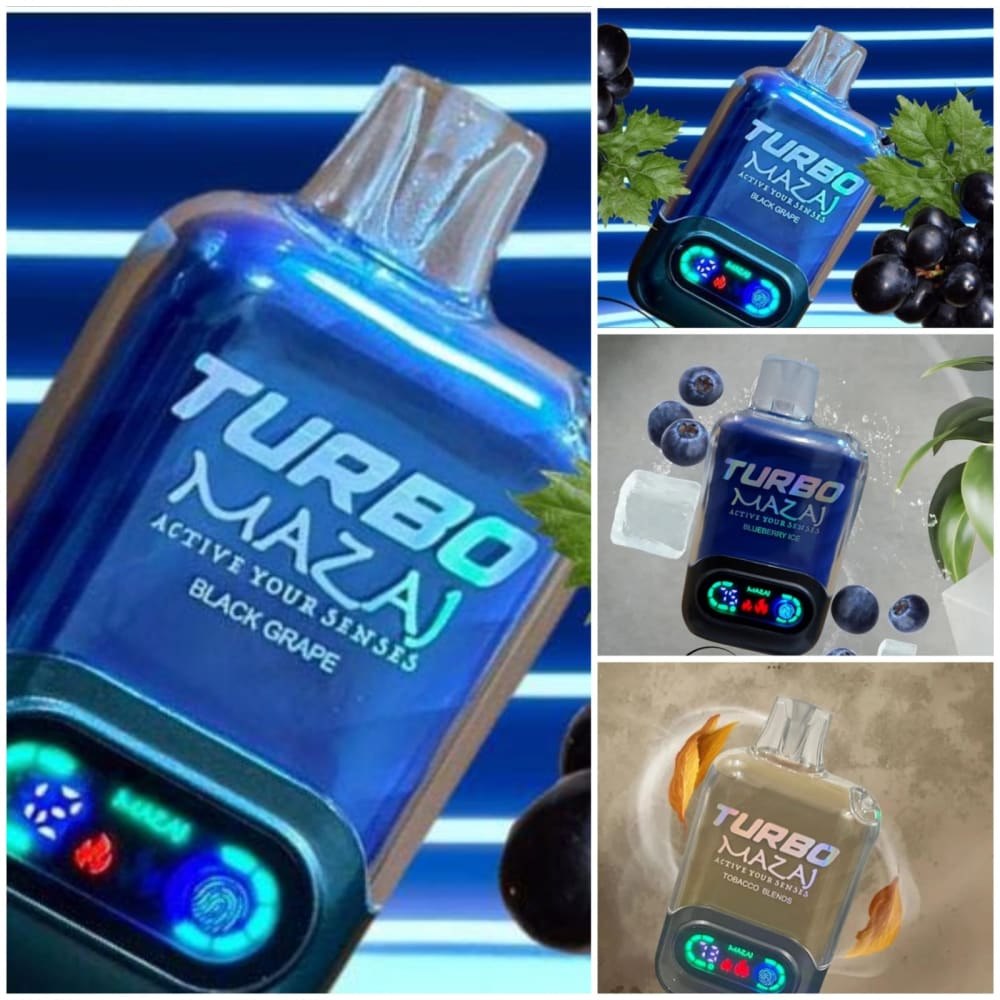 MAZAJ TURBO سحبة سيجارة مزاج تيربو 15000 شفطة 50 نيكوتين عدة نكهات استخدام مره واحده