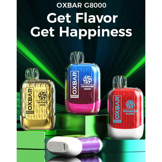 OXBAR سحبة سيجارة اوكسبار 8000 شفطة 20 نيكوتين عدة نكهات استخدام مره واحد من شركة اوكسا