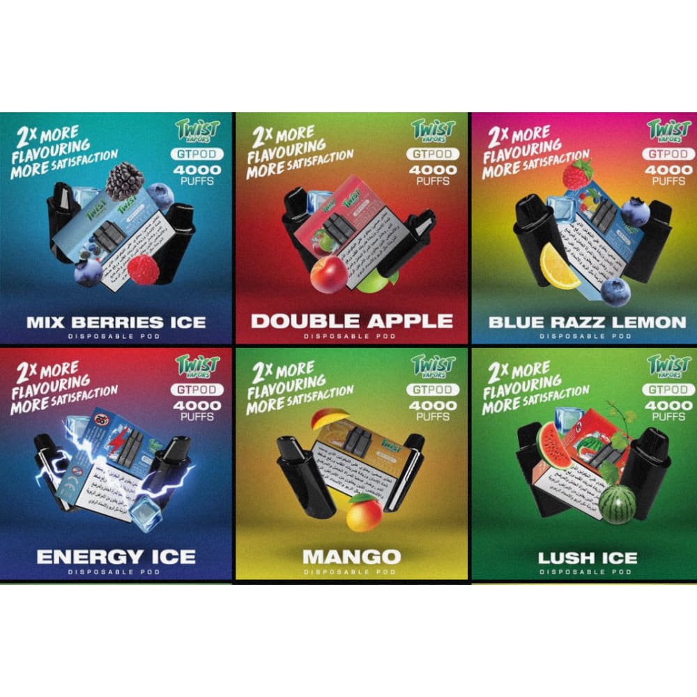 TWIST بودات بدون جهاز سحبة تويست 8000 شفطة معبئة 20 نيكوتين عدة نكهات استخدام مره واحده