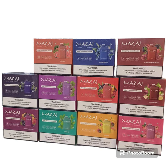 MAZAJ SLIM سحبة سيجارة مزاجه سليم 5500 شفطة 20 نيكوتين عدة نكهات استخدام مره واحده