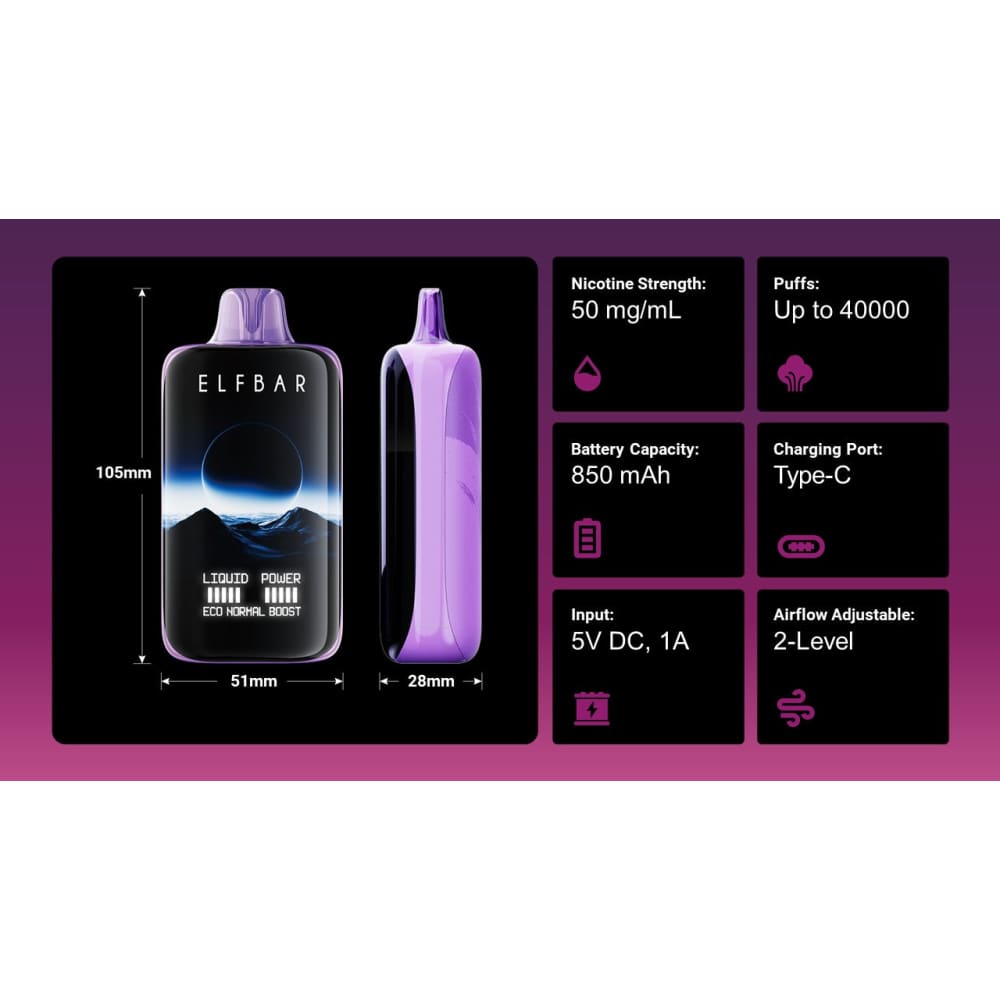 ELFBAR MOONNİGHT سحبة سيجارة الفبار 40000 شفطة 50 نيكوتين