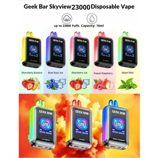 GEEK BAR سحبة سيجارة جيك بار 23000 شفطة عدة نكهات 50 نيكوتين استخدام مره واحده من جيك فيب