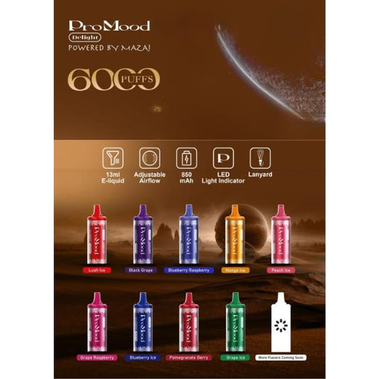 حبة واحدة استخدام بود برو مود 10 نيكوتين 6000 شفطة ( بدون جهاز ) MAZAJ PROMOOD DELIGHT