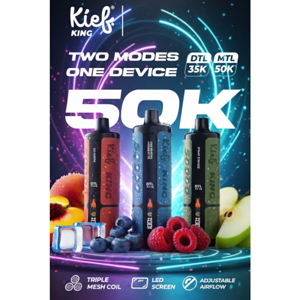 جهاز فيب شيشة كييف كينج 3 نيكوتين 50000 شفطة عدة نكهات استخدام مره واحده KIEF KING