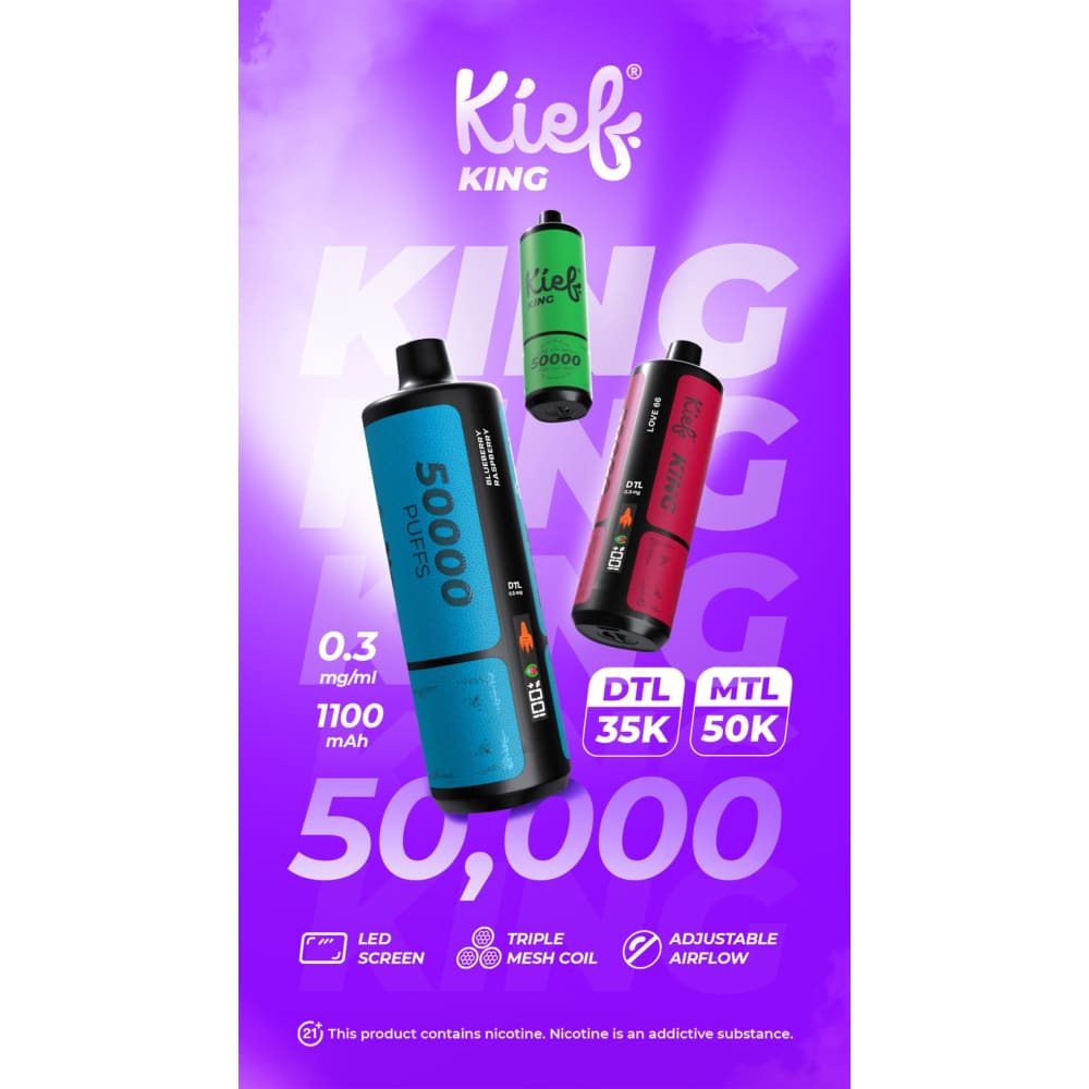 جهاز فيب شيشة كييف كينج 3 نيكوتين 50000 شفطة عدة نكهات استخدام مره واحده KIEF KING