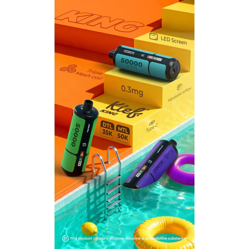 جهاز فيب شيشة كييف كينج 3 نيكوتين 50000 شفطة عدة نكهات استخدام مره واحده KIEF KING