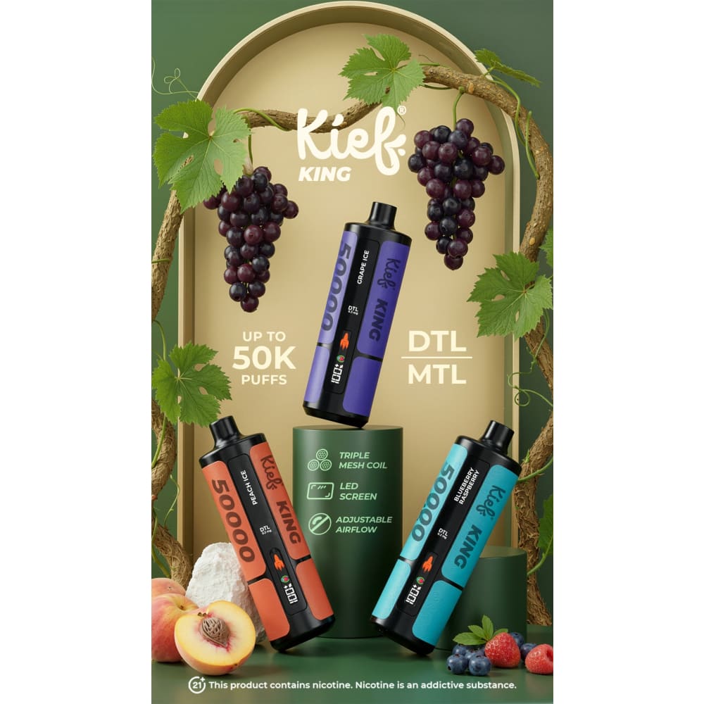 جهاز فيب شيشة كييف كينج 3 نيكوتين 50000 شفطة عدة نكهات استخدام مره واحده KIEF KING