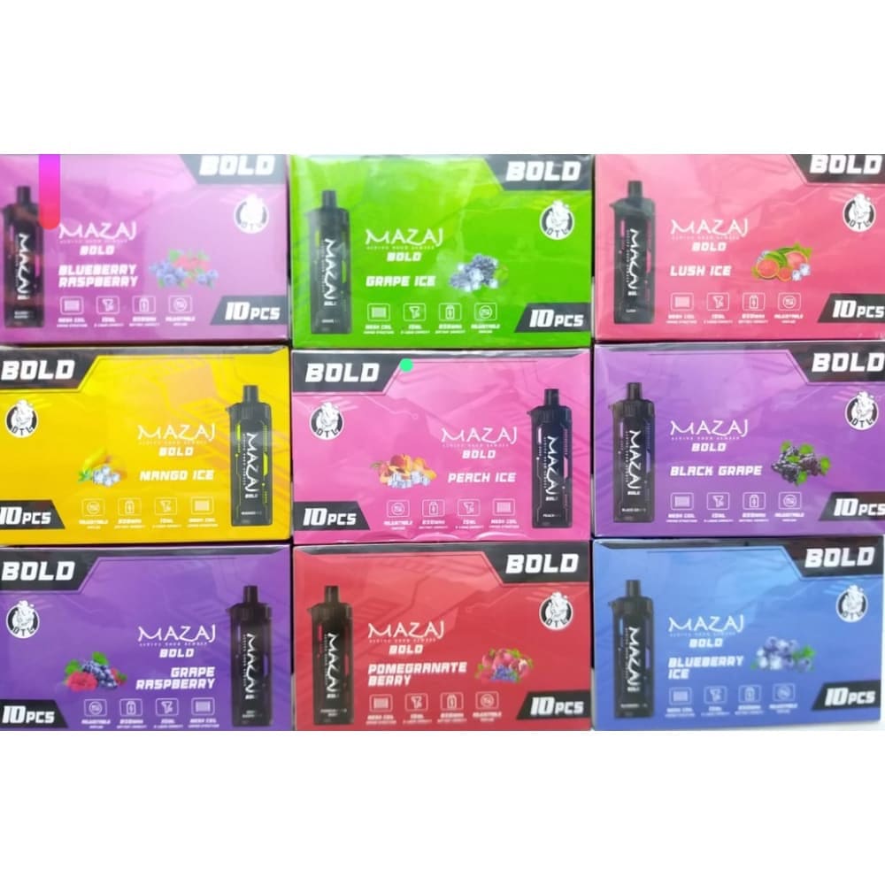 جهاز فيب شيشة مزاج بولد 8000 شفطة 10 نيكوتين عدة نكهات استخدام مره واحده MAZAJ BOLD