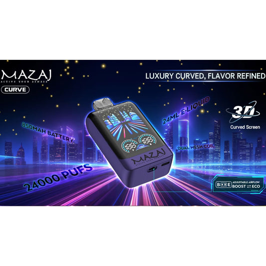 جهاز سحبة مزاج كيرف 24000 شفطة 50 نيكوتين عدة نكهات استخدام مره واحده MAZAJ CURVE