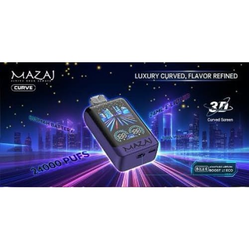 جهاز سحبة مزاج كيرف 24000 شفطة 50 نيكوتين عدة نكهات استخدام مره واحده MAZAJ CURVE