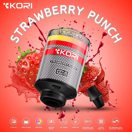جهاز فيب وراس شيشة 100000 شفطة 5 نيكوتين عدة نكهات استخدام مره واحد من كوري KORI