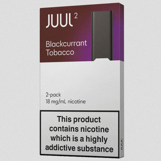 JUUL 2 blackcurrant tobacco بودات سحبة جول الاصدار الثاني نكهة توباكو توت اسود 18 نيكوتين