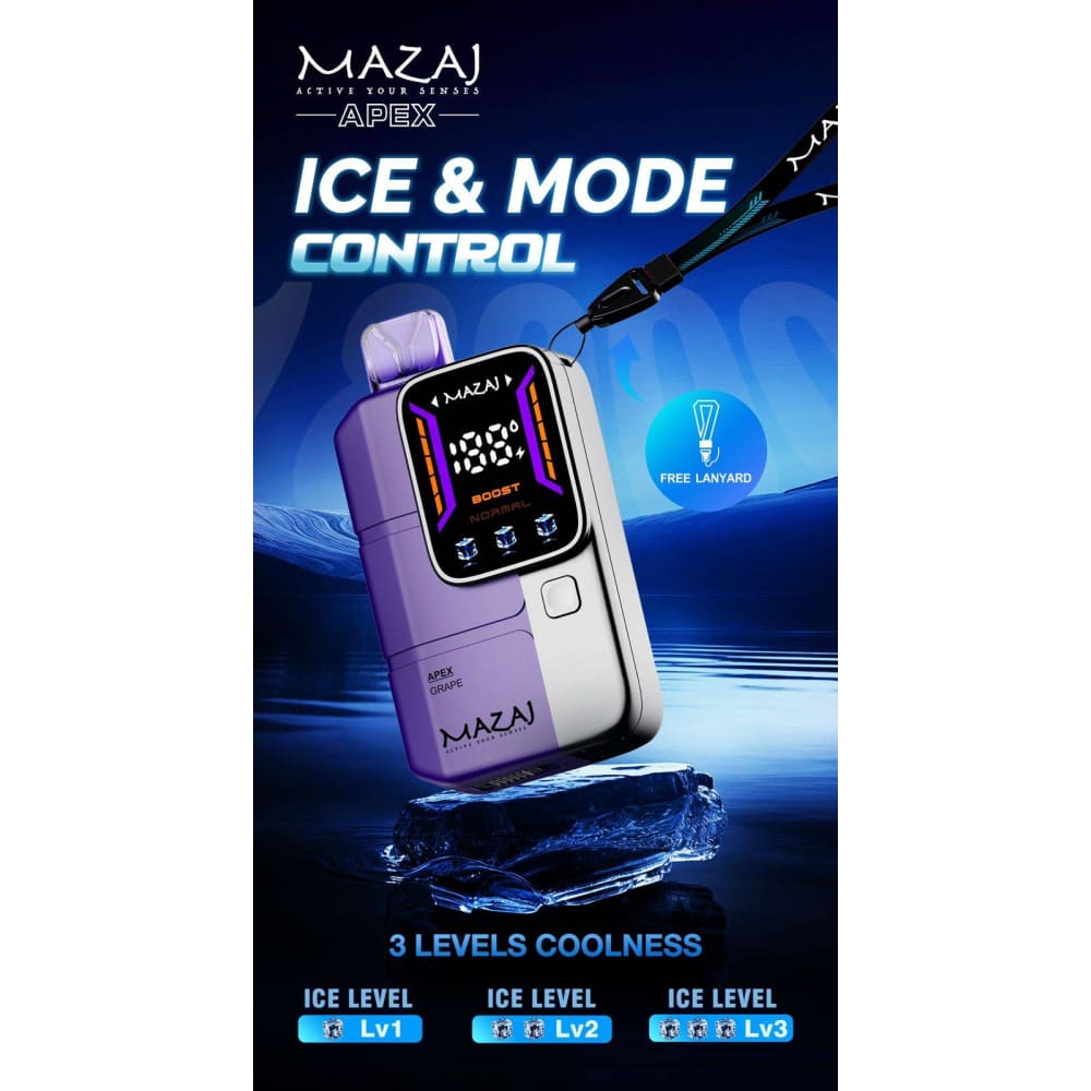 MAZAJ APEX سحبة سيجارة مزاج ابيكس 18000 شفطة 50 نيكوتين عدة نكهات استخدام مره واحده