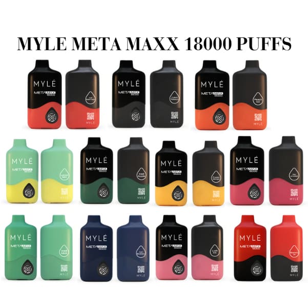 MYLE META MAXX سحبة سيجارة مايلي ميتا ماكس 18000 شفطة 20 نيكوتين عدة نكهات استخدام مره واحده