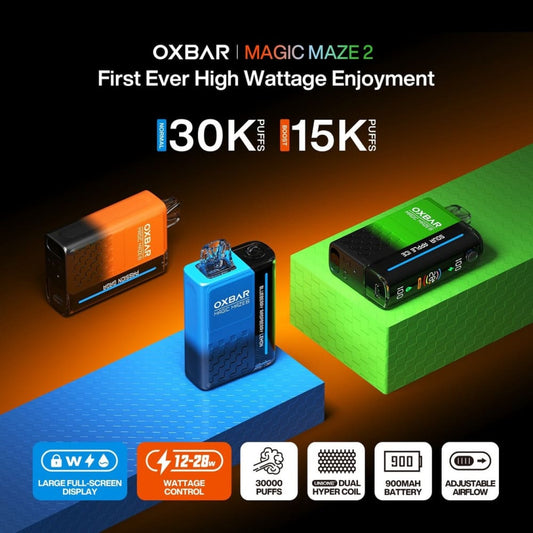 OXBAR MAGIC MAZE 2 سحبة سيجارة اوكسبار ماجيك ميز 2 30000 شفطة 50 نيكوتين عدة نكهات استخدام مره واحد