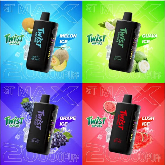 TWIST GT MAX سحبة سيجارة تويست 20000 شفطة 50 نيكوتين عدة نكهات استخدام مره واحده