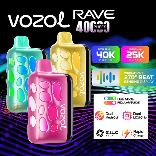VOZOL RAVE سحبة سيجارة فوزول ريف 40000 شفطة عدة نكهات 50 نيكوتين استخدام مره واحده